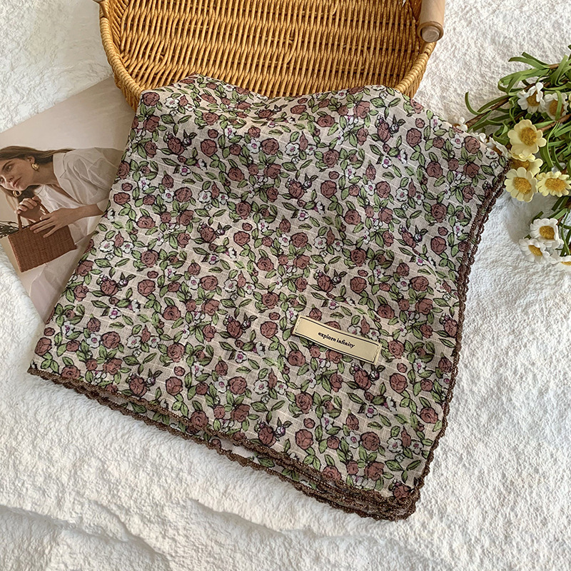 Bufanda de seda, bufanda cuadrada pequeña, protección para el cuello, bufanda pequeña, bolsa de flores de verano, pañuelo en la cabeza, cinturón de recurrencia pastoral, bolsa de cabello atada, bufanda de seda
