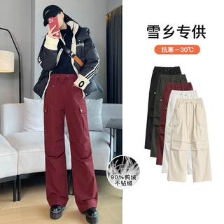 窄版工装羽绒裤女冬季新款外穿白鸭绒东北防寒加厚保暖棉裤子3765