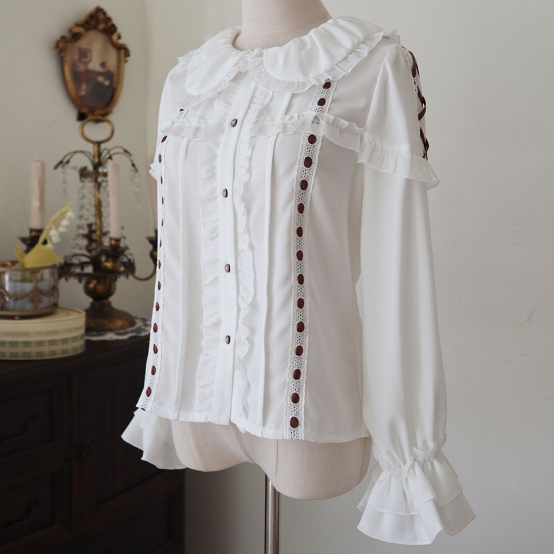 Eiekomi original Lolita interior primavera y otoño de manga larga muñeca collar cinta encaje lindo Lolita camisa