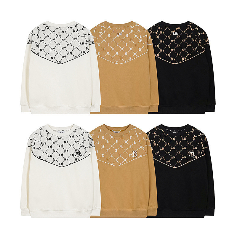 High Version Mlb Diamond Presbyopia Stitching Autumn and Winter Versatile Loose Round Neck Pullover Sweatshirt for Men and Women Couples