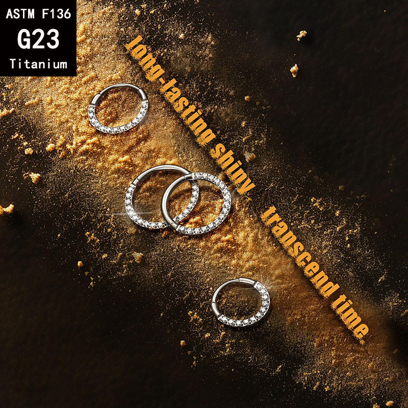 F136 Titanium Flat Side Zircon Nose Ring Earring - Seamless Closed Ring Piercing Jewelry detail image 11