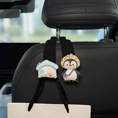 Sürətlər qutusu və əl tormozu başlıqları hook for car seat back, multi-functional - cute-penguin-white-house-black-double-hook-1-piece