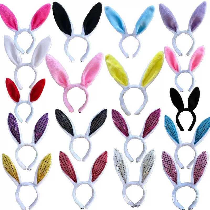 工厂现货跨境毛绒发光兔耳朵闪光亮片兔耳朵复活节发箍兔耳朵
