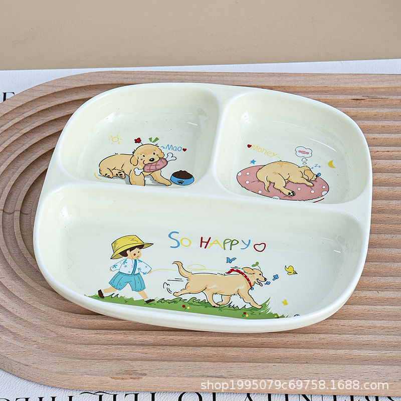 陶器製分割脂肪低減ディナープレート、一人用、家庭用朝食食器、子供用かわいい定量プレート、3分割ディナープレート|undefined