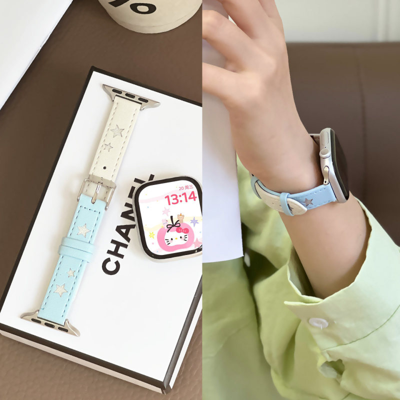 Suitable for Apple Watch Iwatch11 Watch Strap Galaxy Star Leather Huawei Fit5/4Pro Pin Buckle Watch Strap