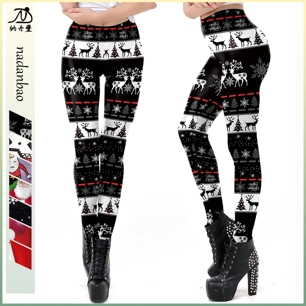 Factory wholesale spring clothing women's pants Christmas deer Christmas printing stretch leggings a generation of hair