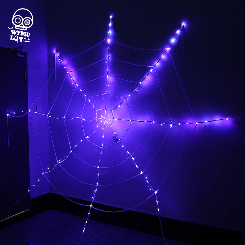 Decoración de Halloween luminosa tela de araña triángulo traje de red diseño de Sitio Grande araña bar decoración Amazon
