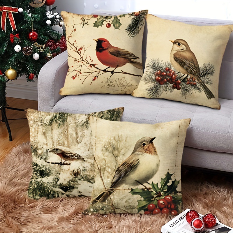 Y2JIT代发亚马逊希音tume跨境亚麻抱枕套Vintage Floral Bird Aut