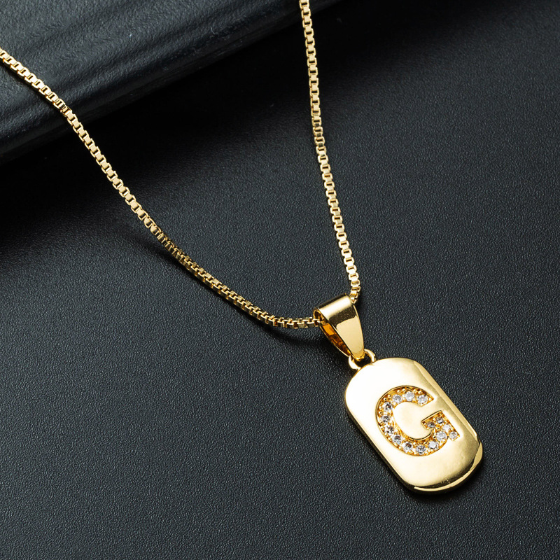 Nihaojewelry wholesale jewelry simple alphabet pendant copper goldplated inlaid zircon necklacepicture30