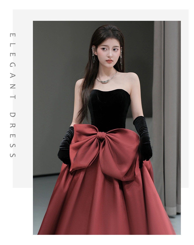 Đầm dạ hội ôm body nữ cổ yếm phong cách Pháp — Đỏ rượu, Hồng chi tiết 3