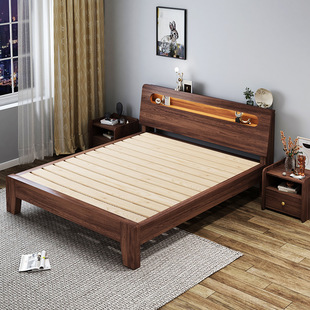 Solid Wood Bed Modern Minimalist Home Master Bedroom 1.68m m Double Bed Economical Rental Room Single Bed Frame 1.2