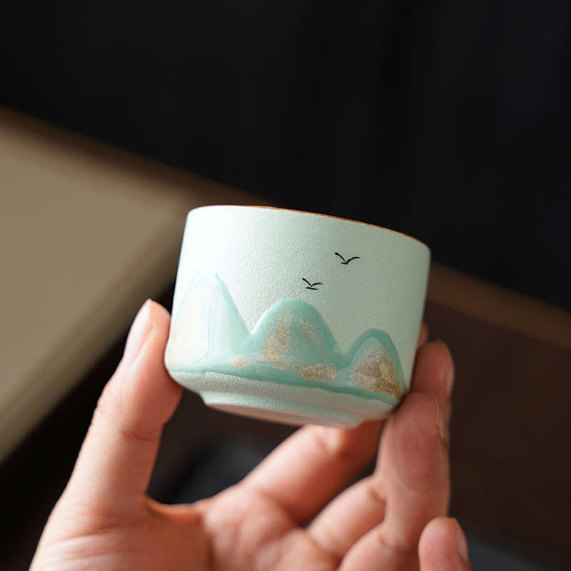Juego de tazas de té de cerámica transformada en horno, estilo paisaje, de las dinastías Tang y Song, taza maestra de los Mil Millas de Montañas y Ríos, juego de caja de regalo con taza individual.