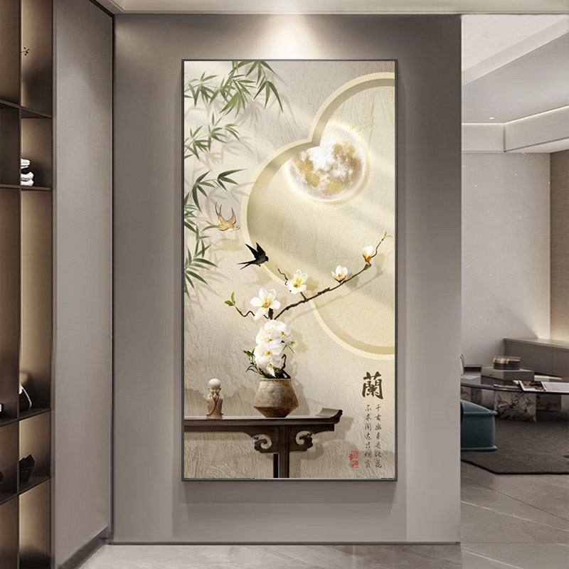 侘寂风led带灯画入户玄关装饰画新中式竹子客厅走廊过道挂画壁画|undefined