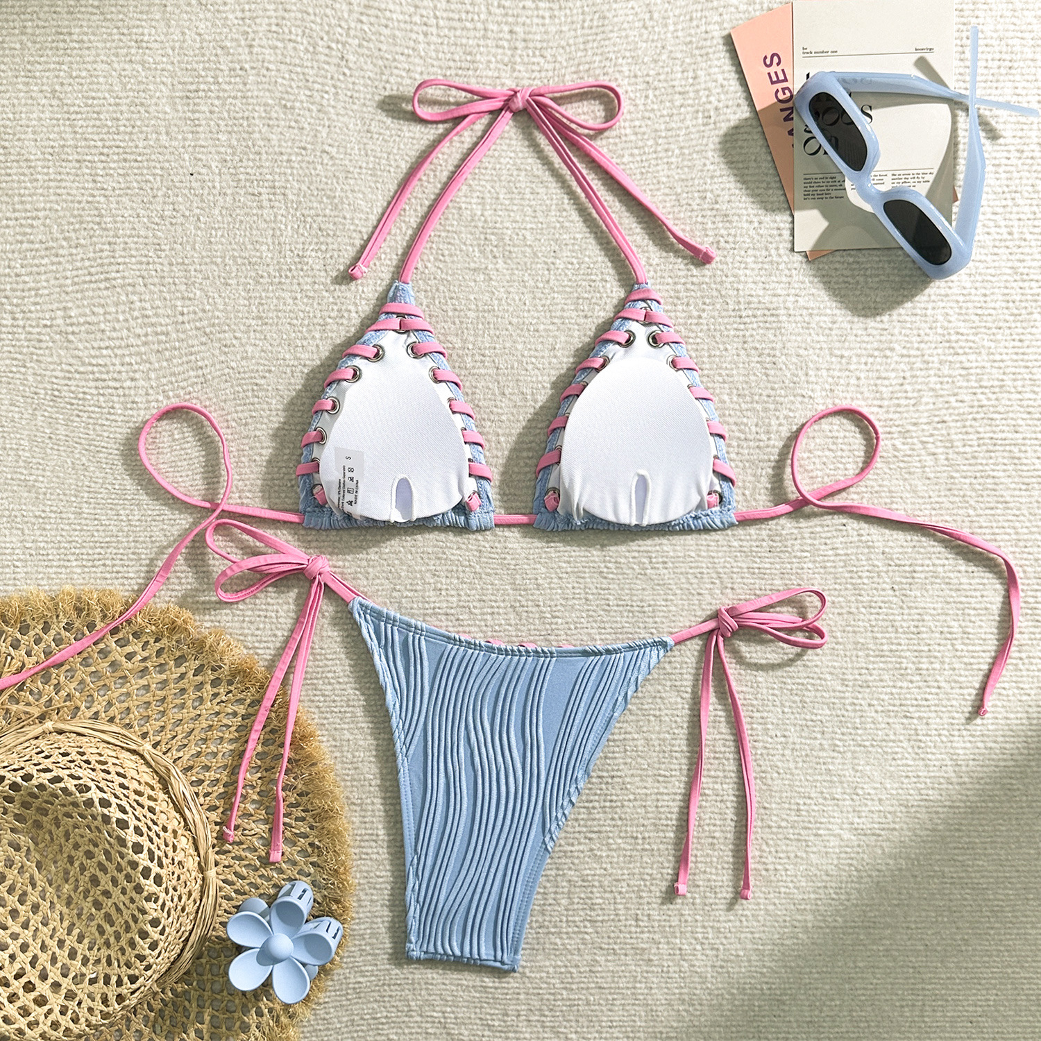 127g Weight Sexy Feel Of Sensation Bikini Panties Style Polyester Fabric Type 2 Pieces Set Quantity Swimming Pool, Beach Occasion Comfort Function Solid Color Pattern Demi Cup Bra Cup Women's Gender Women's Solid Color 2 Pieces Set Bikinis Swimwear 11