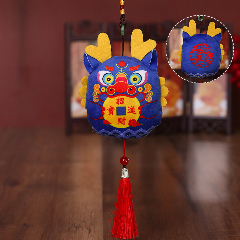 Bordado de tela fu largo pequeño colgante dragón año Zodiaco mascota juguete de peluche Reunión Anual regalo cinco Fu muñeca larga