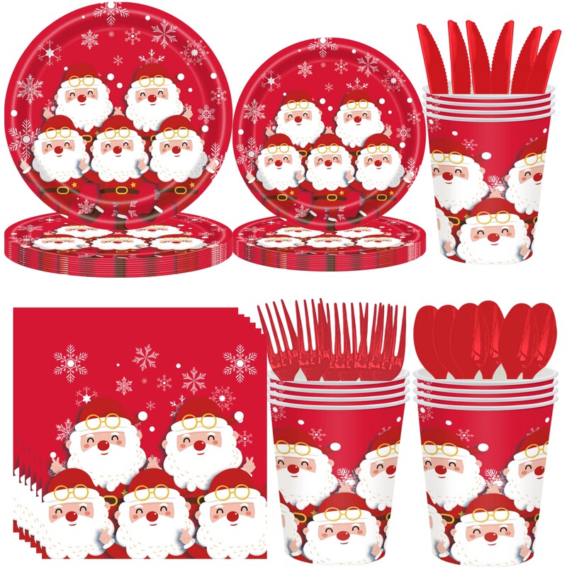 Santa Claus Party Plate Red Snowflake Christmas Decoration Disposable Paper Plate Tissue Paper Cup Layout suit