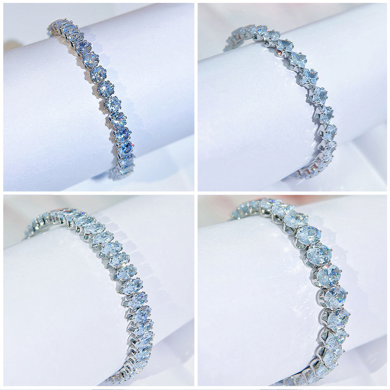 High-End Super Flash Zircon Bracelet Hip-Hop Punk Full Diamond Platinum Bracelet Fashionable Versatile Silver Bracelet for Men and Women