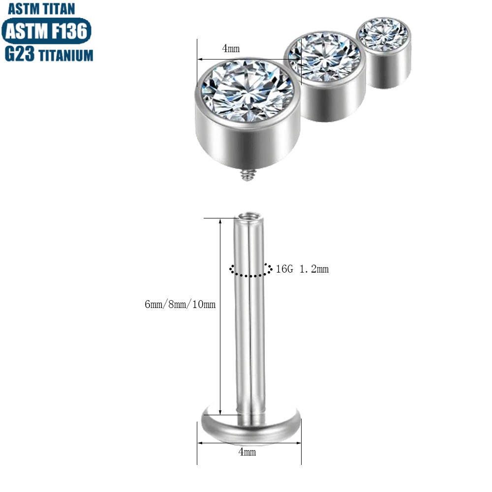 Silver pointed spike labret stud material detail