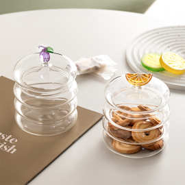 轻奢玻璃糖果罐家用带立体水果盖零食坚果高颜值糖缸透明