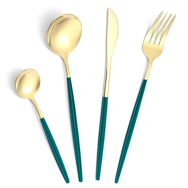 Popular stainless steel Portugal 4-piece tableware knife, fork and spoon Western food suit steak knife hotel restaurant supplies Popular stainless steel Portugal 4-piece tableware knife, fork and spoon Western food suit steak knife hotel restaurant supplies