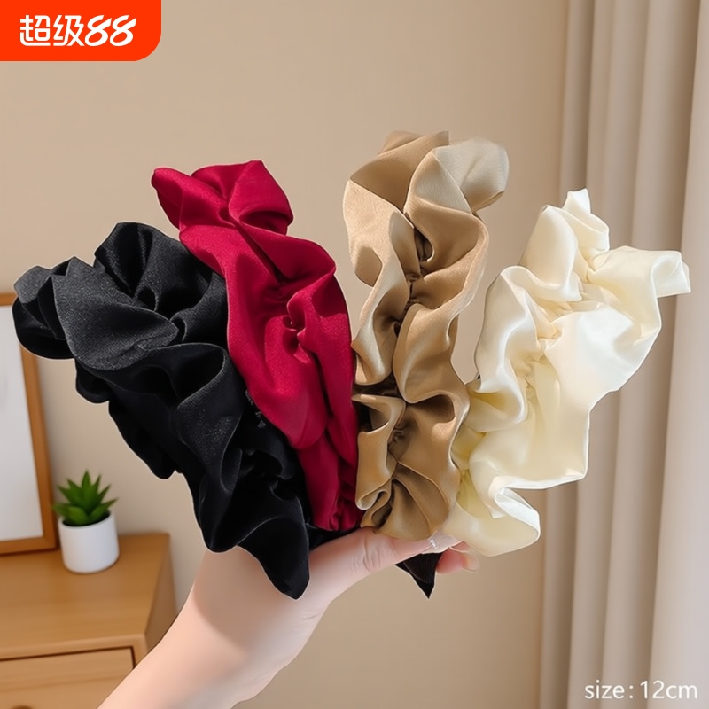 Pleated Lace Headband for Women, High-End Style That Makes the Face Look Smaller, Enhances Cranial Volume, Trendy Pig Intestine Hair Clip for Short Curly Hair