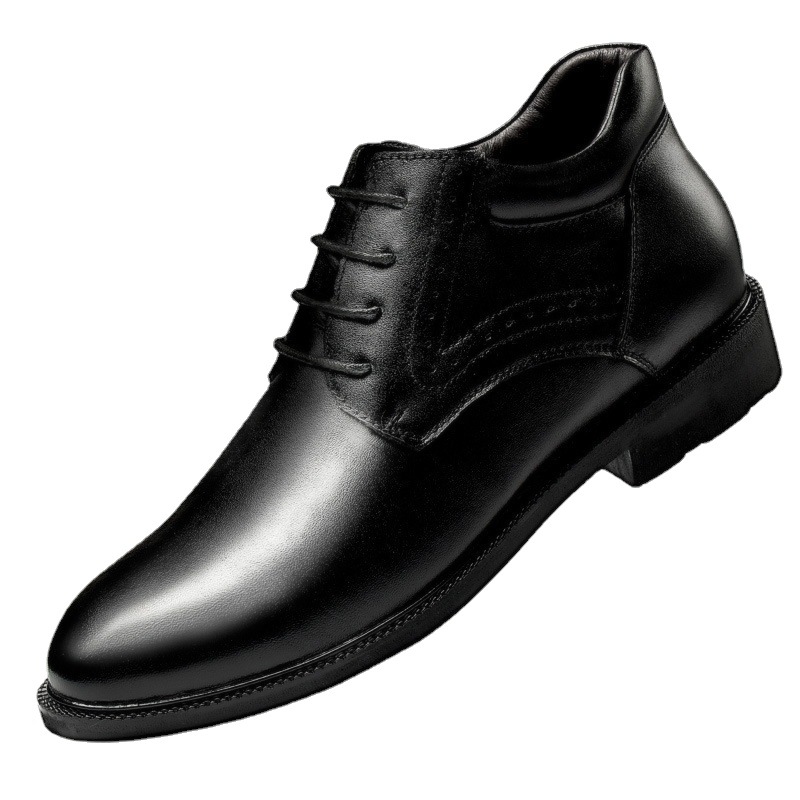 Chaussures habillées décontractées pour hommes, doublure polaire rehaussante, bout rond et ouverture peu profonde._voghion.com