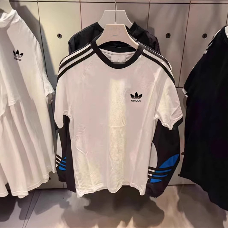Clover Embroidery Classic Black and White Three-Stripe Short-Sleeve Women's Sports T-Shirt Men's Crew Neck Half-Sleeve T-Shirt Top for Summer Clover Embroidery Classic Black and White Three-Stripe Short-Sleeve Women's Sports T-Shirt Men's Crew Neck Half-Sleeve T-Shirt Top for Summer