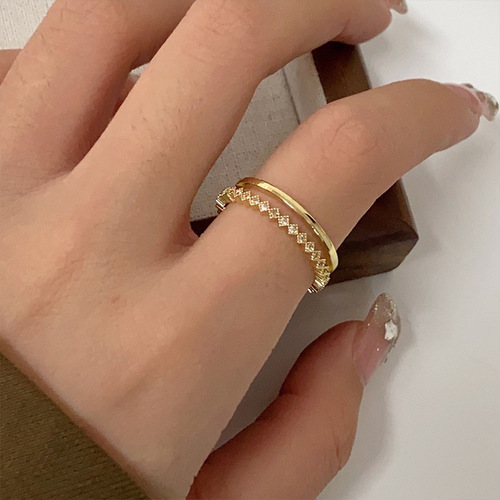 High-end zircon ring for women, light luxury niche, exquisite design, fashionable personality, open index finger, ins trend internet celebrity
