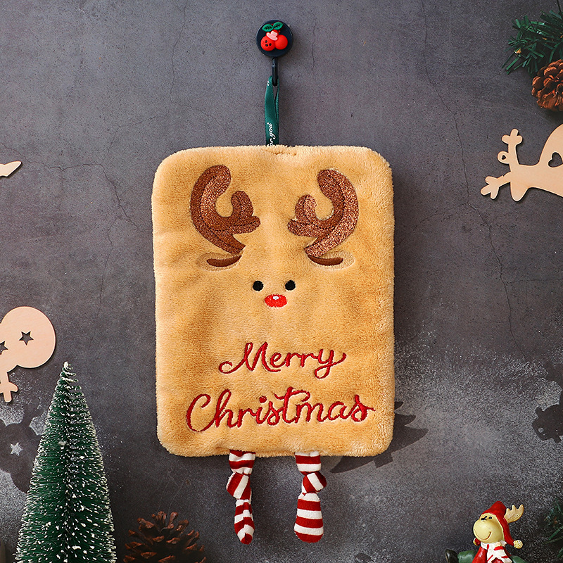新しいクリスマスハンドタオル、吊り下げ可能な厚みのあるコーラルベルベットタオル、キッチン吸収性速乾性雑巾、漫画の小さなハンドタオル|undefined