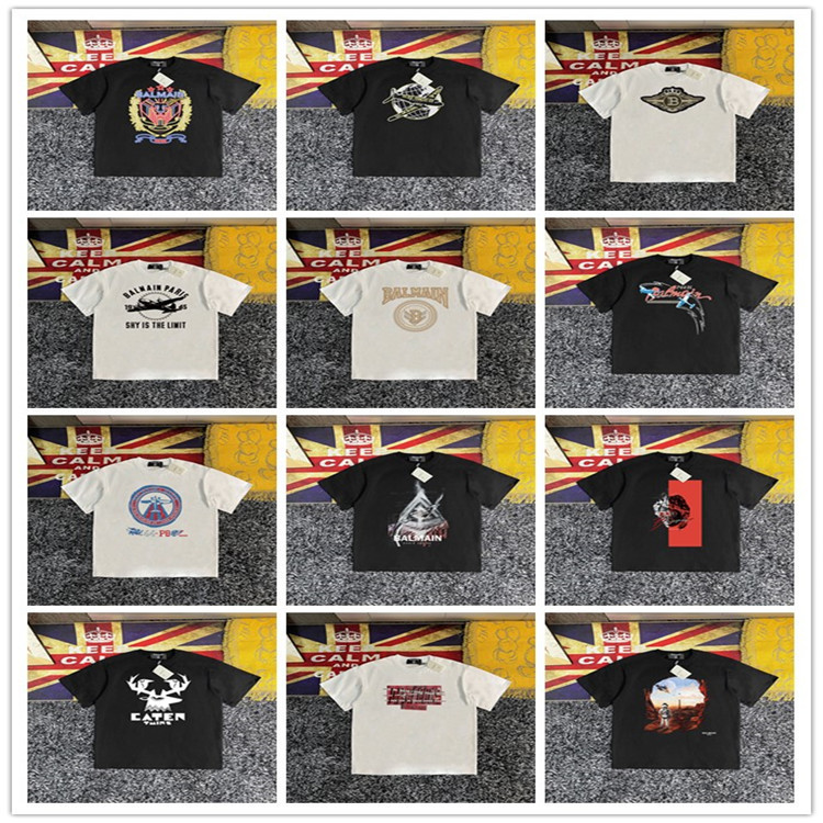 Balmain Trendy Letter-Printed Short-Sleeved Men's and Women's Loose Round-Neck T-Shirt High Street European and American Style Casual Couple Style Balmain Trendy Letter-Printed Short-Sleeved Men's and Women's Loose Round-Neck T-Shirt High Street European and American Style Casual Couple Style