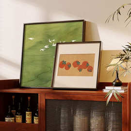 柿柿如意中古风绿色风景画客厅装饰画餐厅桌面摆画墙面艺术挂画
