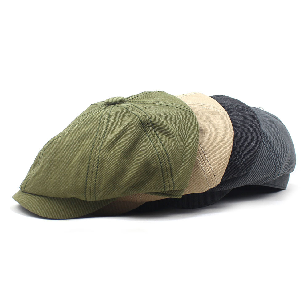 Solid Color Cotton Beret Men's Cap Men's Retro Hat Cross-border E-Commerce Curved Corner Octagonal Hat Old Man Hat