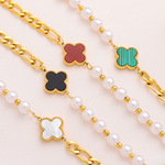 跨境四叶草珍珠手链女款钛钢真空电镀精致小众手饰品现货批发热卖