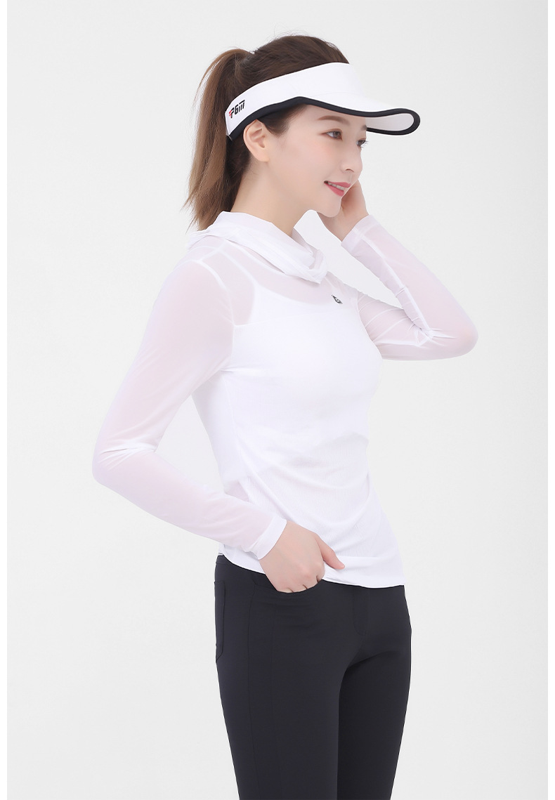 Áo thun golf chống nắng dài tay PGM chất liệu lụa lạnh co giãn cao — Áo thun nữ màu trắng YF304, YF305 quần áo nữ chống nắng đáy áo màu xanh sapphire, YF309 áo phông nữ màu trắng, YF305 quần áo nữ chống nắng đáy áo màu trắng chi tiết 2