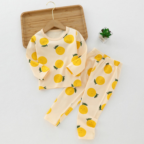 Spring and autumn children's autumn clothes and long-sleeved long-sleeved Lycra suits for middle and large children, round neck splits, home clothes for boys and girls