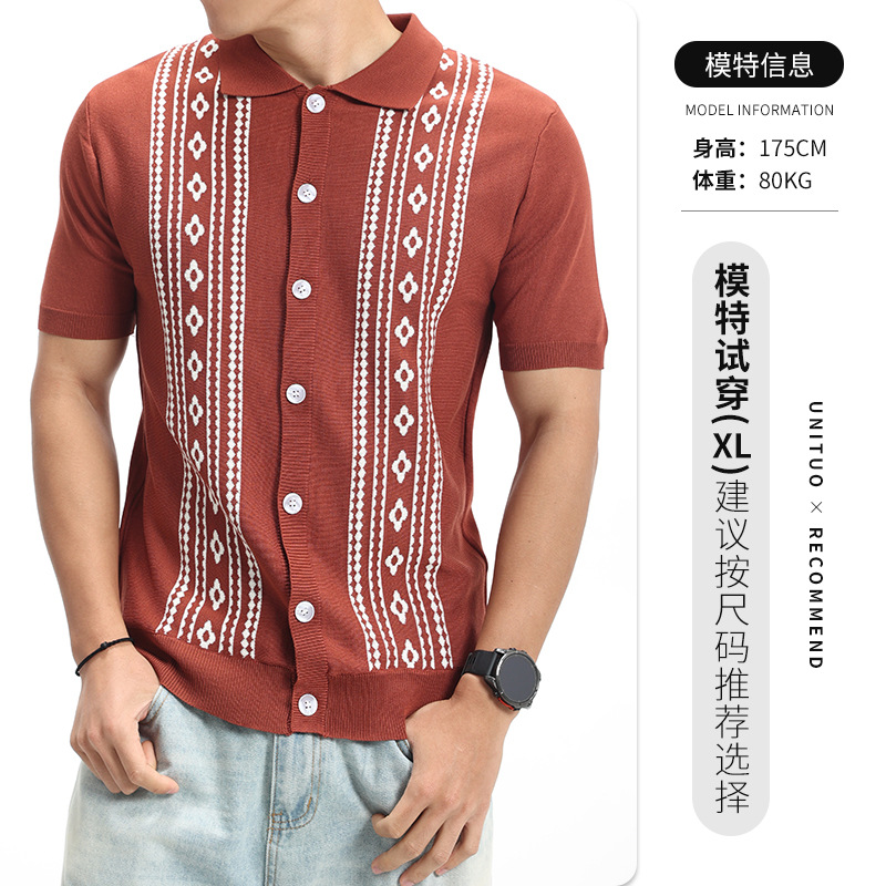 Camisas de polo de estilo europeo y americano de alto nivel para hombres de verano de mangas cortas, cuello de negocios casuales, camisas de polo para hombres