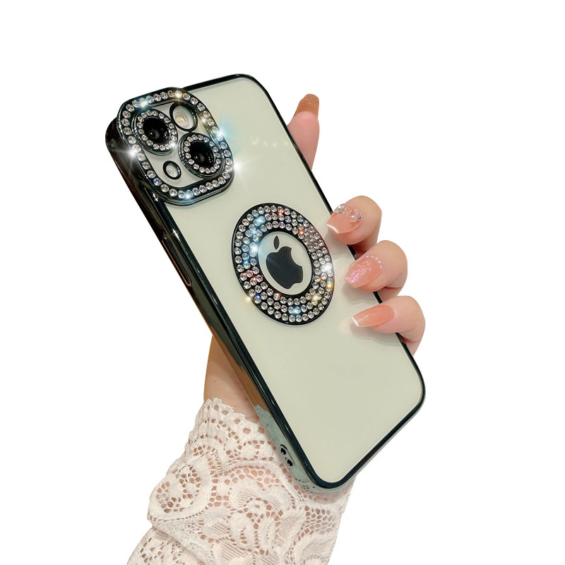 Чехол для телефона (Apple), совместим с линейкой iPhone 11–16, рама из камня-бриллианта и держатель-кольцо