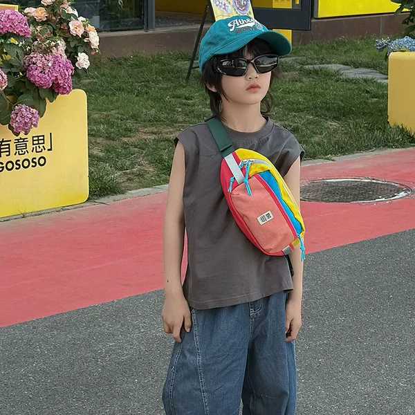 Children's bag Korean style ins - colorful dopamine children's chest bag trendy color-blocked outdoor crossbody bag for little boys