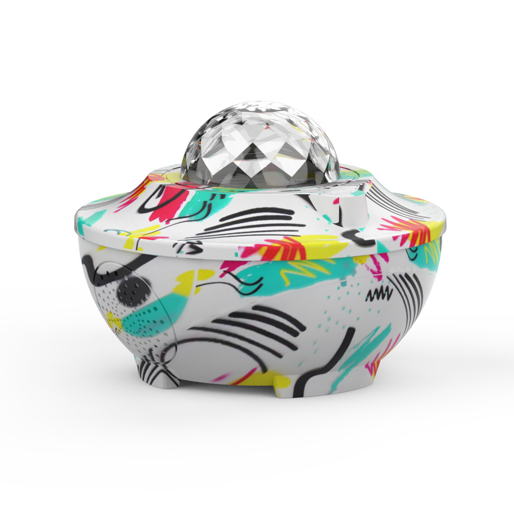 跨境爆款新全彩音乐星空灯水转印彩绘涂鸦卧室氛围投影灯音箱夜灯