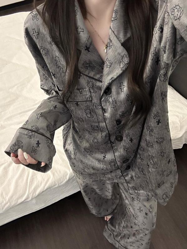 韩系可爱卡通凯蒂猫印花睡衣女早秋新款大码长袖长裤家居服两件套|undefined