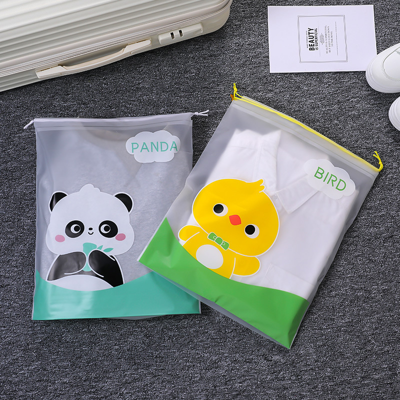 PE可愛卡通塑料磨砂抽繩袋旅行束口收納袋防水防塵服裝包裝袋袋子