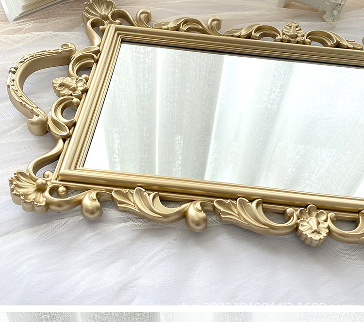 北欧轻奢复古金色收纳托盘方形蛋糕盘玻璃镜面置物盘拍