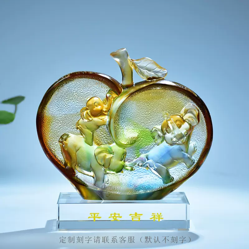古法琉璃大象苹果平安吉祥摆件家居装饰商务工艺礼品办公室书架