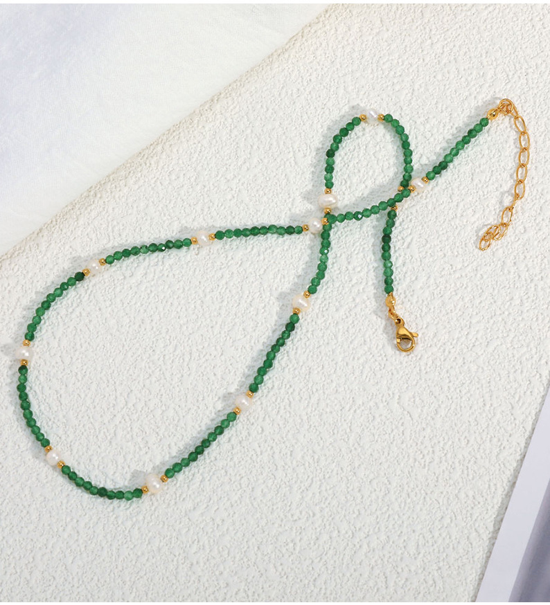 Linglang Handmade Emerald Beaded Necklace Retro Natural Pearl Necklace Choker Chain Jewelry for Girls