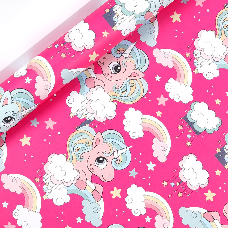 Papel de embalaje de dibujos animados Unicornio serie de papel de embalaje de regalos de cumpleaños para niños paquete de papel de embalaje ecológico
