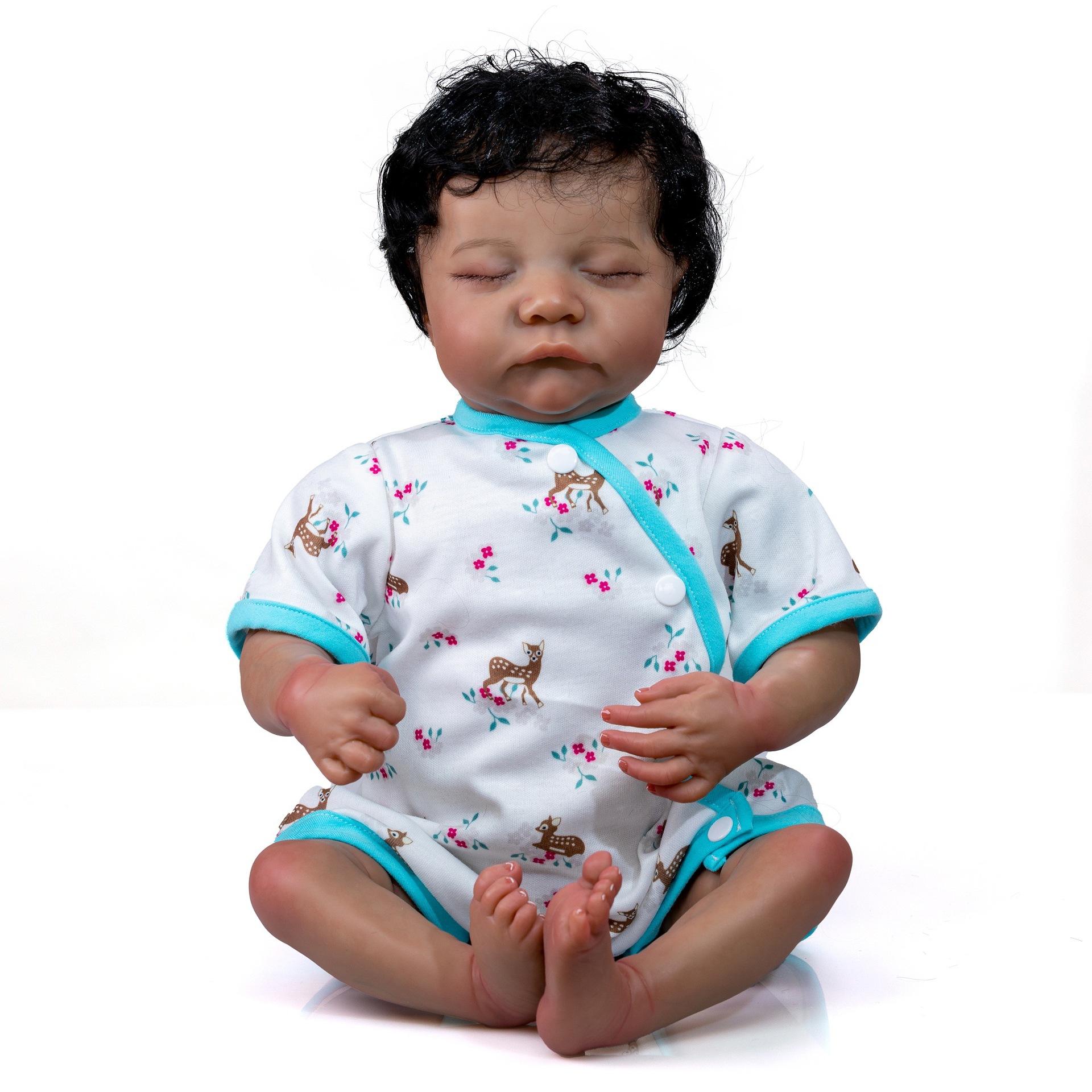 En stock y entrega rápida simulación bebé renacido muñeca Levi transfronterizo e-commerce suministro de color de piel negro entrega de una sola pieza