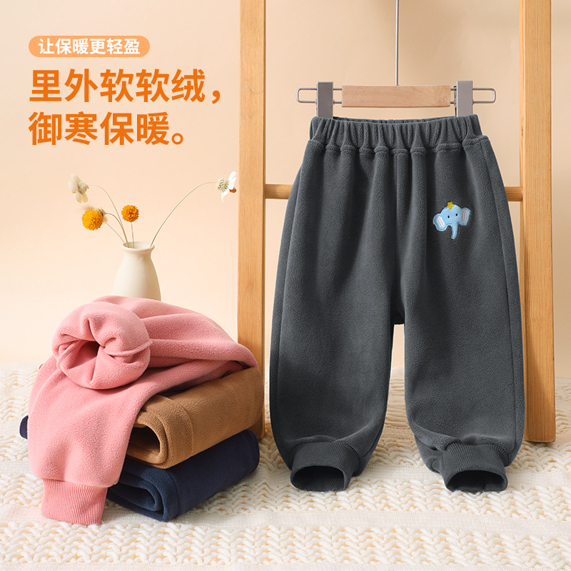 男童加厚奥粒绒裤子秋冬季新款女宝加绒长裤婴幼儿童休闲裤保暖裤