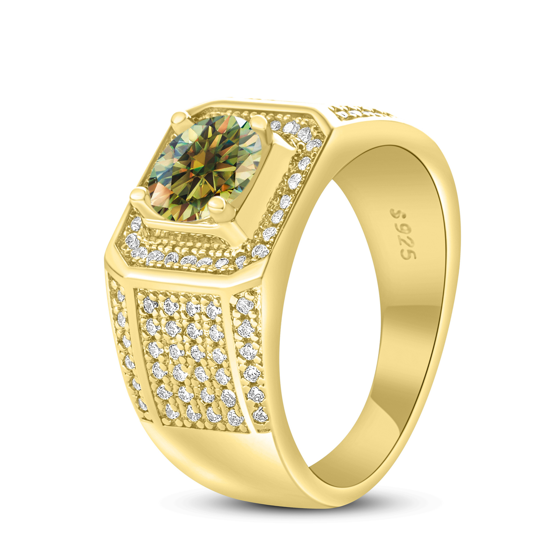 Anillo de hombre de plata esterlina 925 1 quilates de piedra de mosaico anillo de hombre chapado en oro atmósfera para enviar a los fabricantes de novio en stock al por mayor