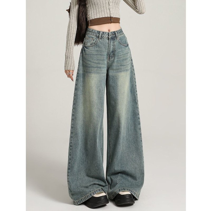 American Retro A-Style Wide-Leg Jeans for Women, 2026 New Spring Collection, Relaxed High-Waisted Loose Floor-Length Straight Pants