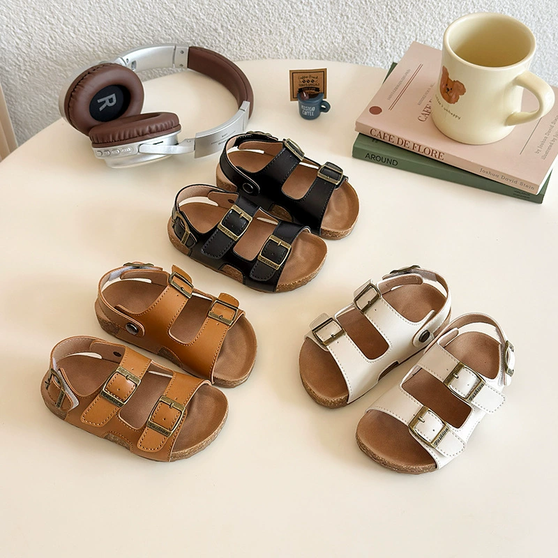 Повседневные универсальные детские сандалии Birkenstock в корейском стиле для детей маленького и среднего размера, пляжная обувь для мальчиков и девочек с квадратной пряжкой, новая летняя детская обувь